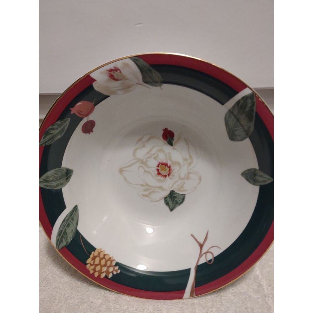 Tienshan Magnolia 9" floral china gold rim Vegetable Pasta serving bowl
